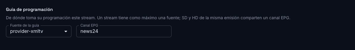 Vinculación de un stream con su canal EPG
