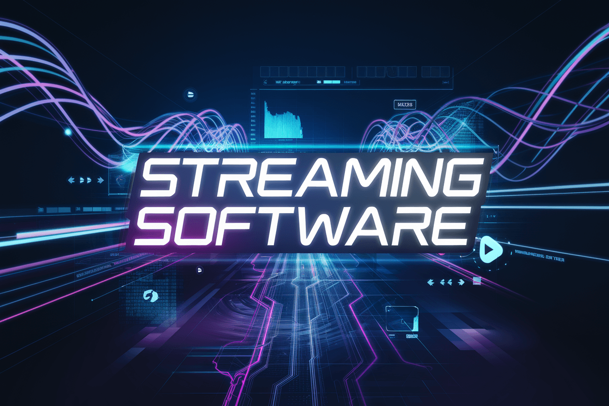 Streaming-Software mit modernem, leuchtendem Design und digitalen Elementen