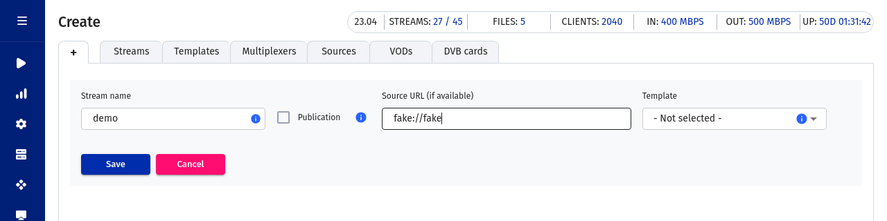 Test stream creation
