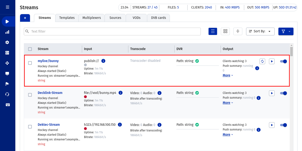 Published template stream