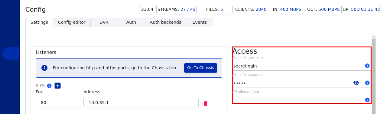 Changing admin password