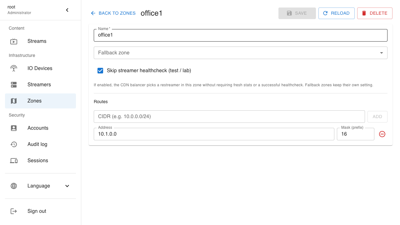 Zone card: route, fallback, and skip liveness option (example office1)