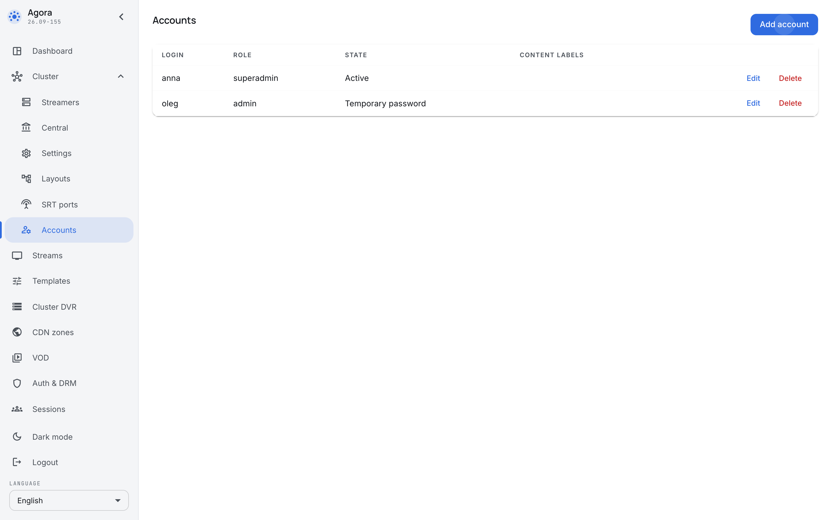A second administrator created with a temporary password