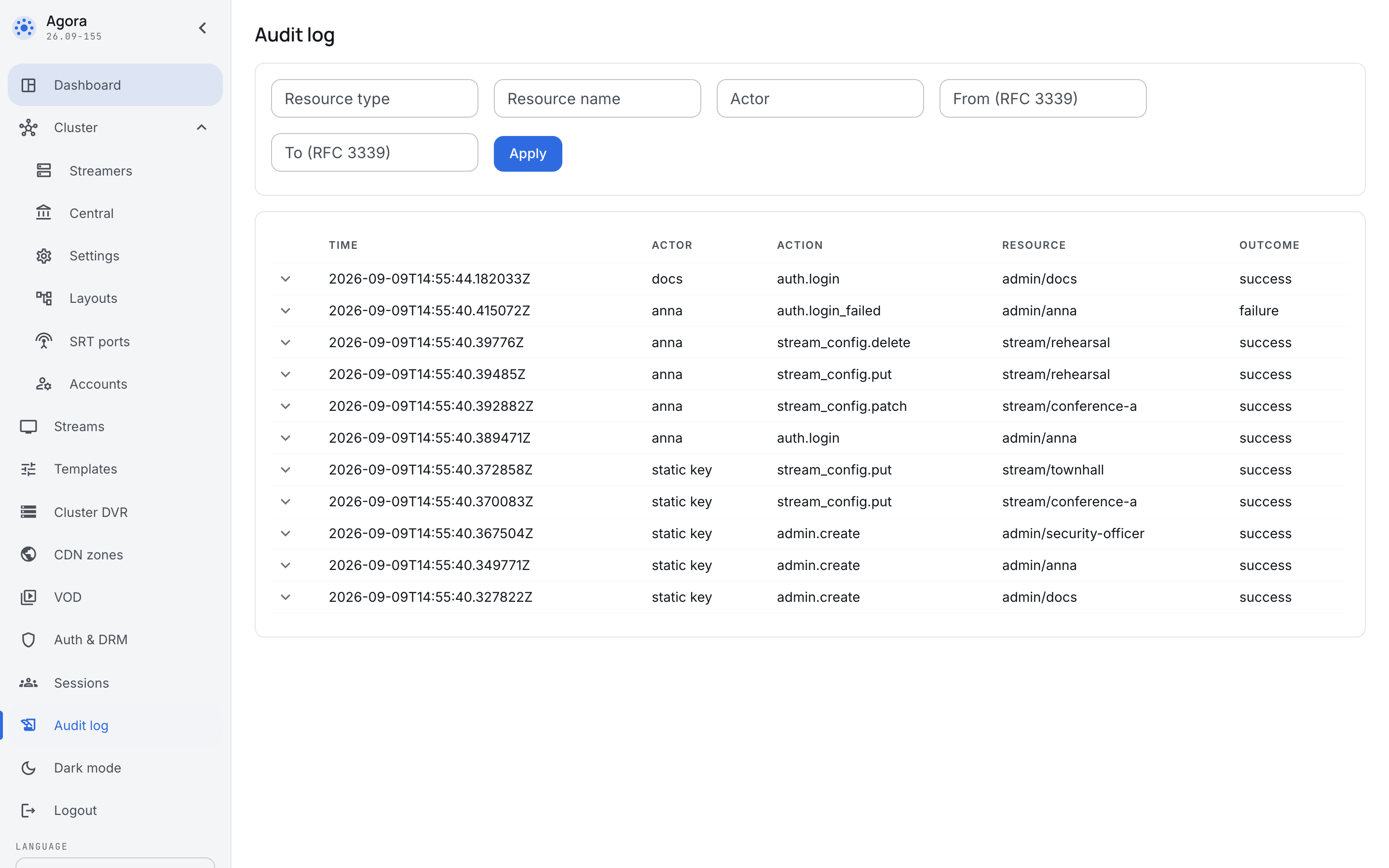 The audit log feed