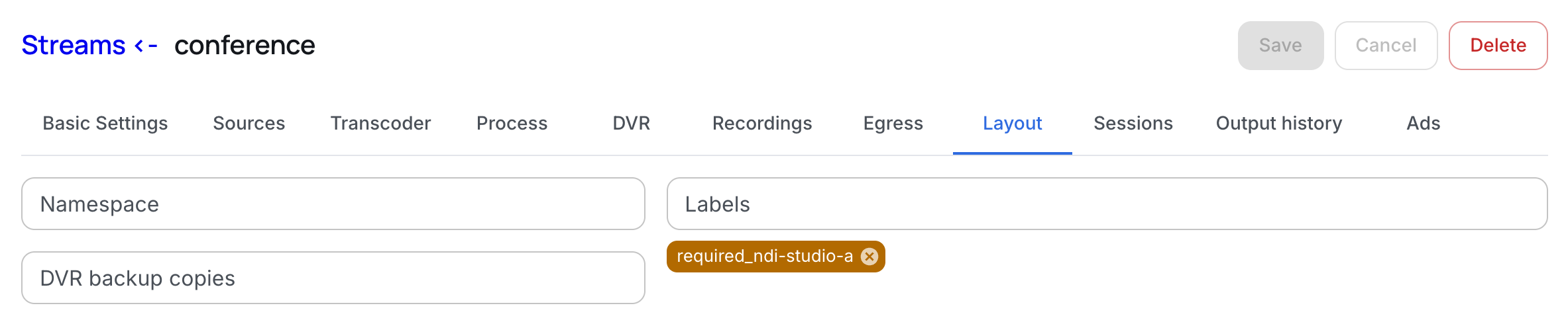 Required stream label