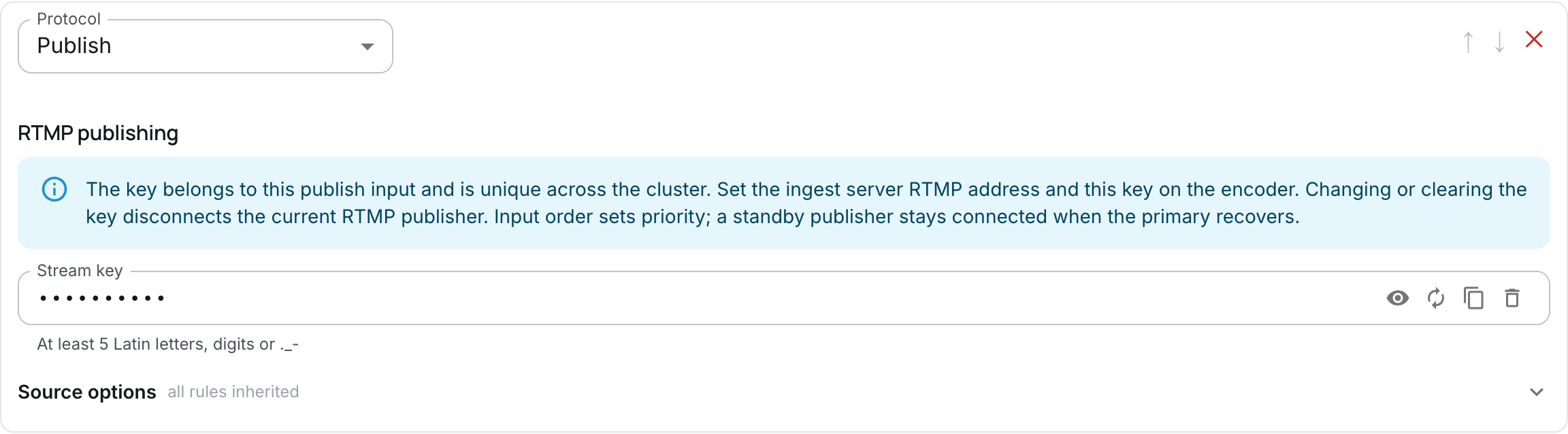 RTMP key inside the explicit Publish input