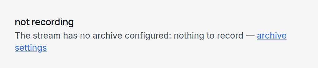 The Recordings tab on a broadcast with no archive