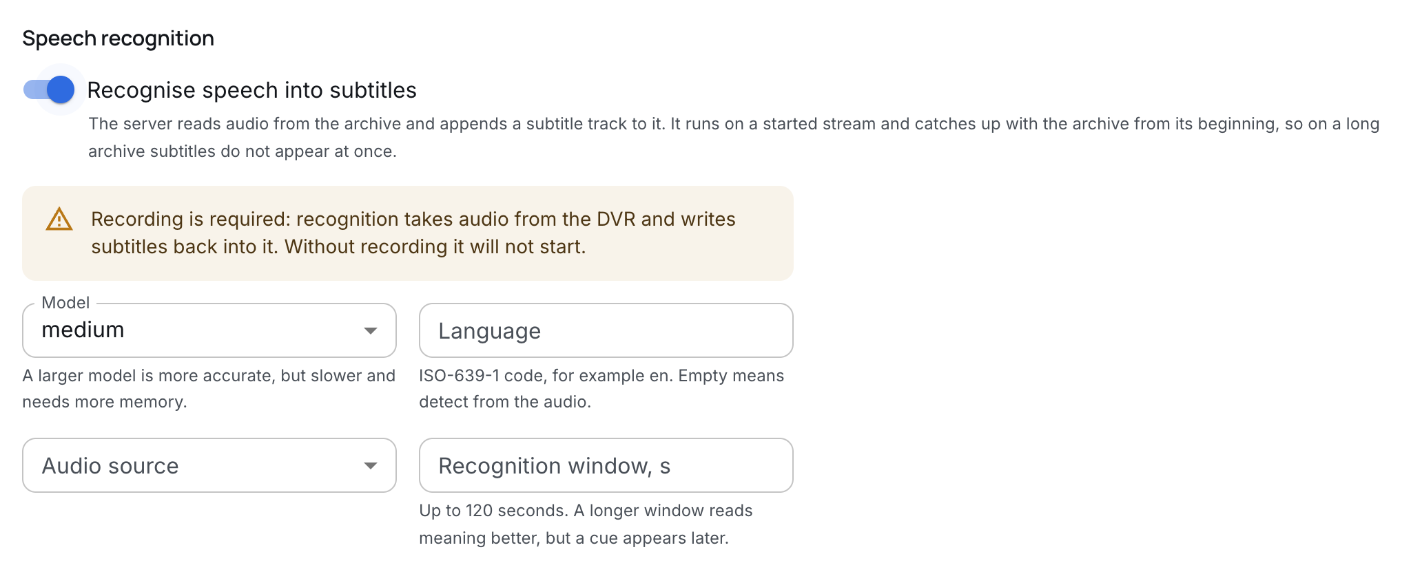 The warning that recognition needs archive recording