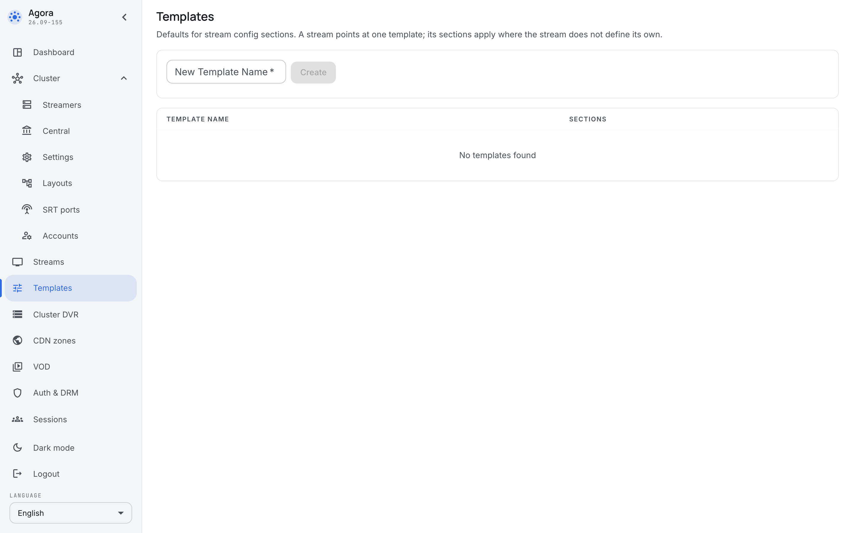 The list of templates