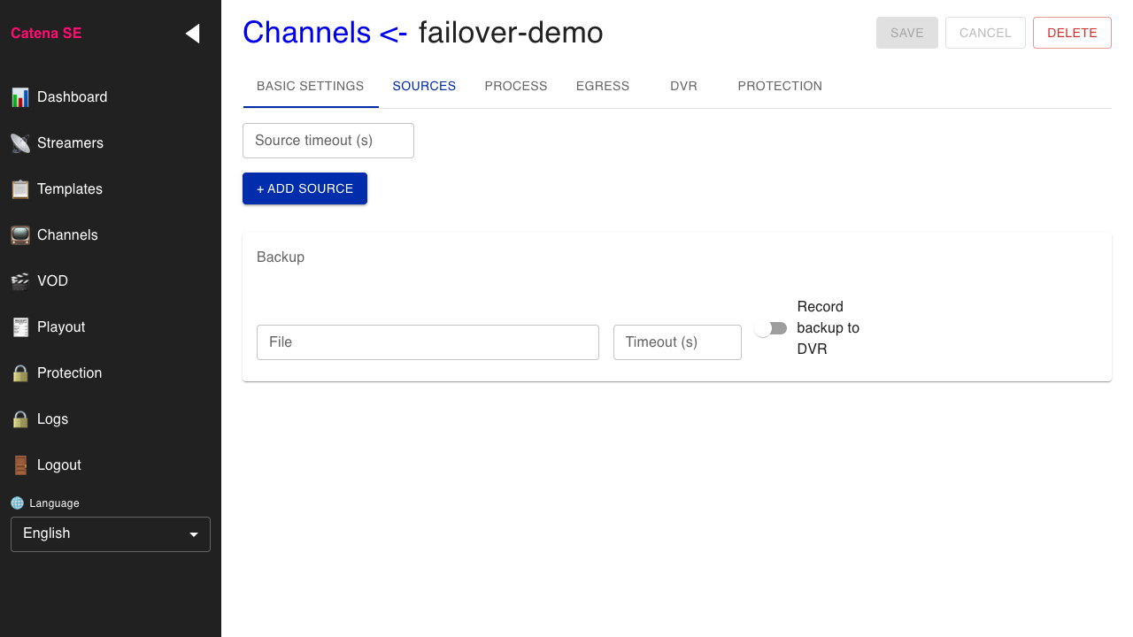 Channel page, Inputs tab