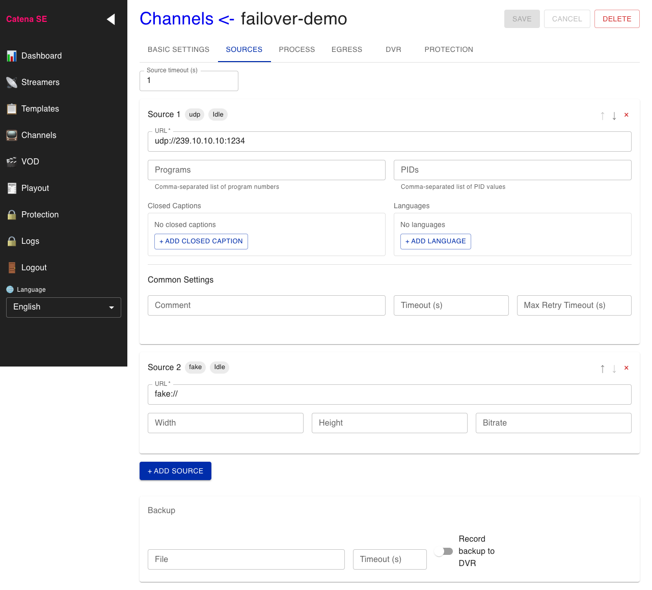 Two sources configured