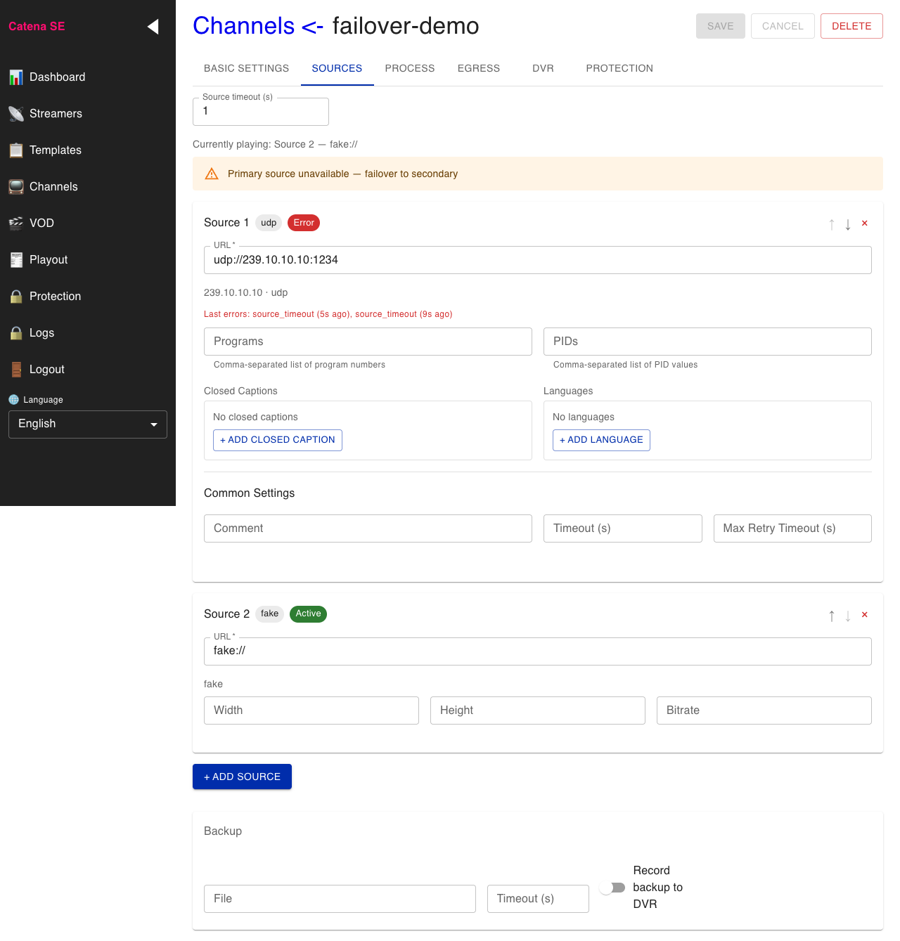 Inputs after failover: second source active