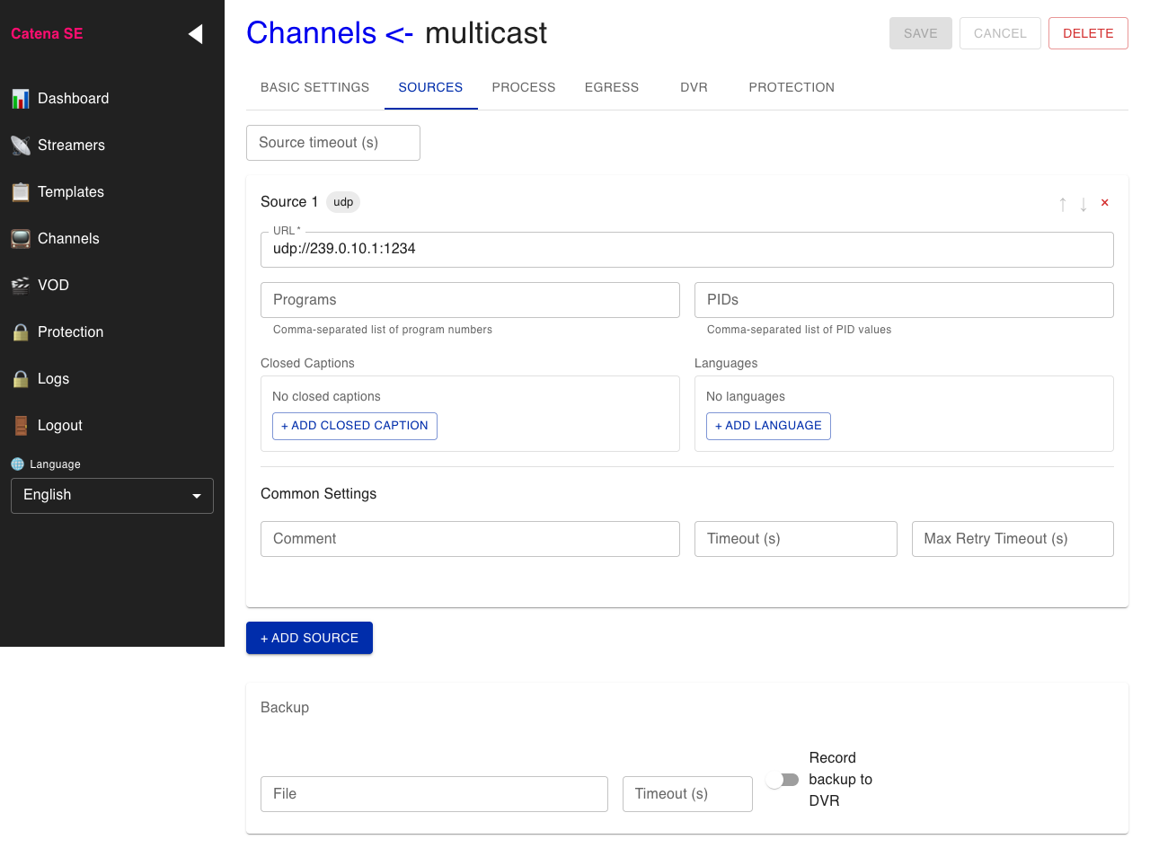 Channel with multicast source configured