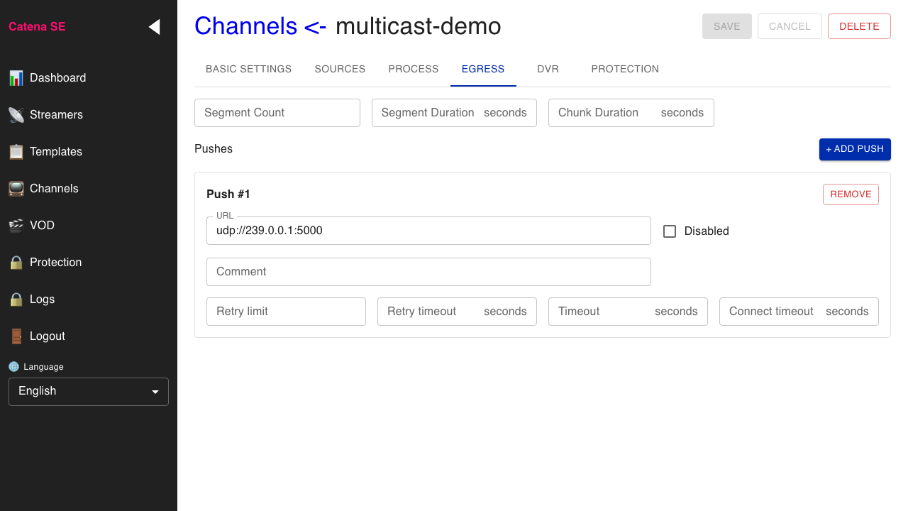 Channel with multicast push configured