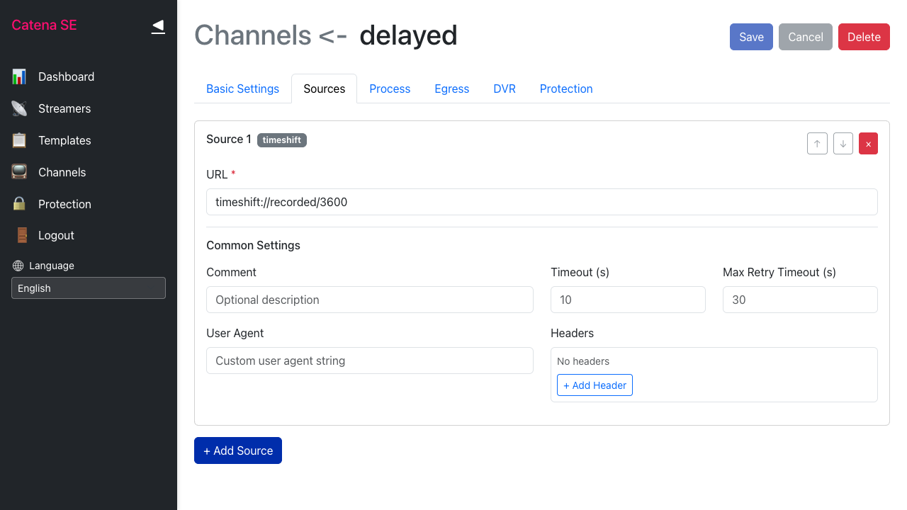 Timeshift source configured