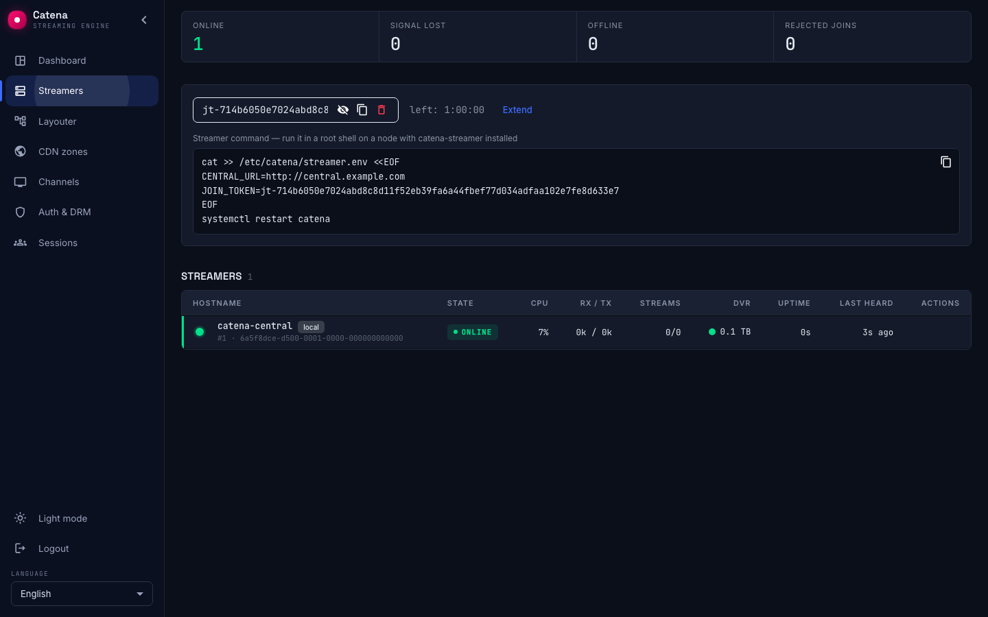 The join window with the ready-to-paste streamer command