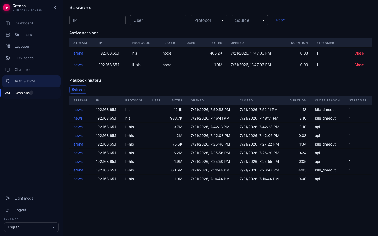 Live viewers on the Sessions screen