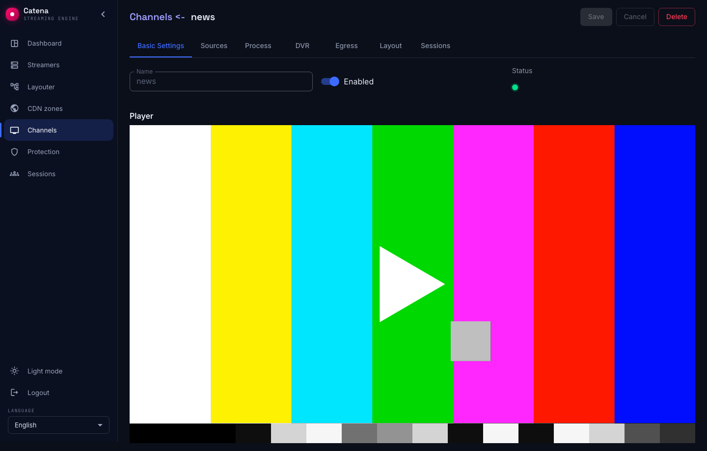 The channel page, basic settings