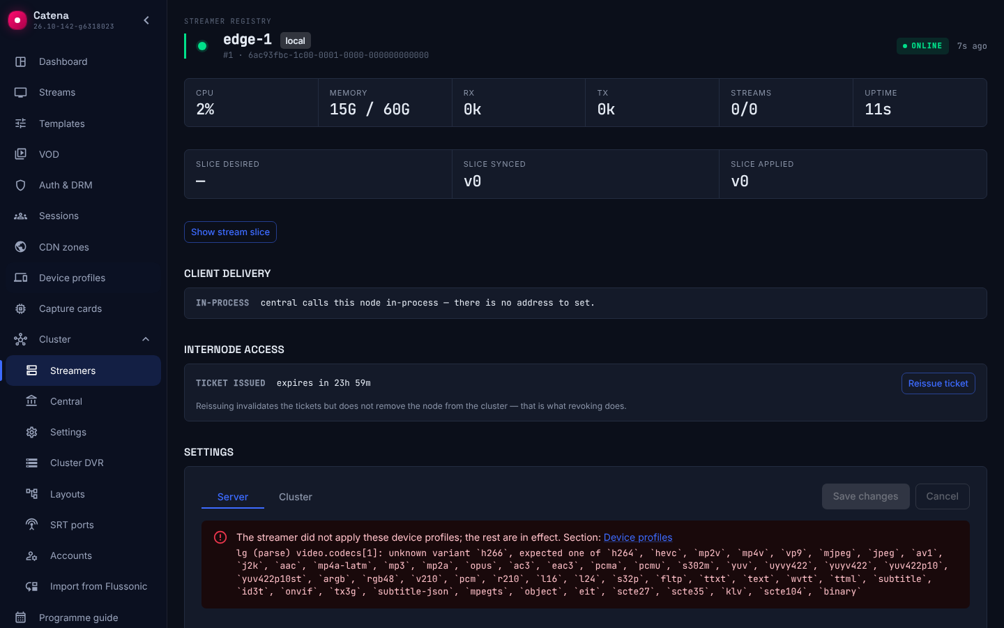 The streamer page: a profile the streamer did not apply, with the reason and the path to the field