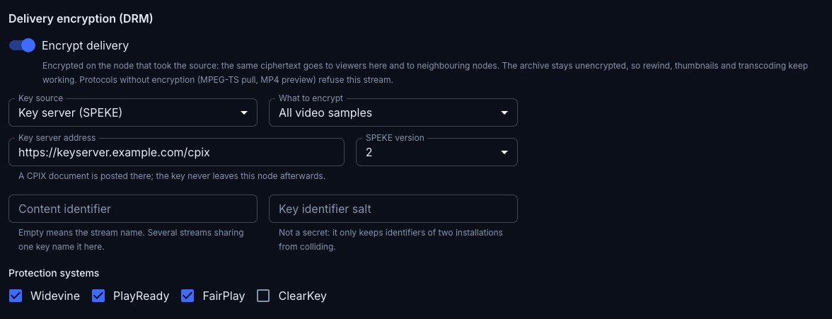 The encryption block with "Key server" as the key source