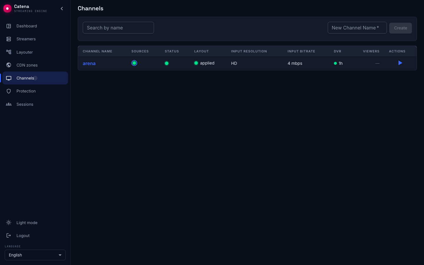 The channel list: the DVR column with the recording indicator