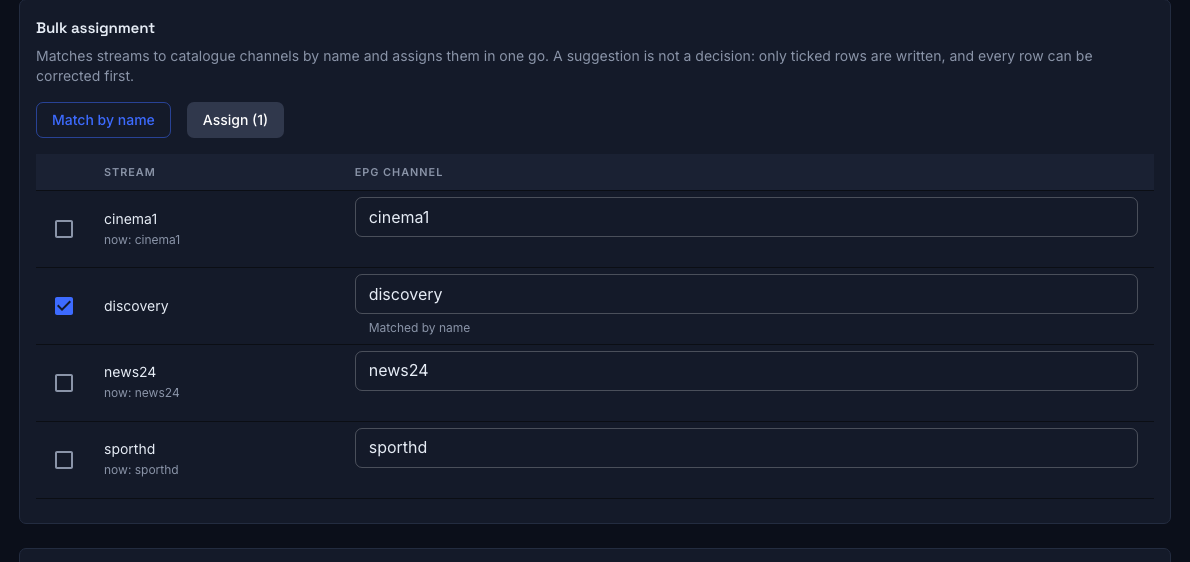 Bulk assignment of channels