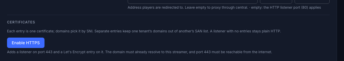 The Certificates section before any certificate
