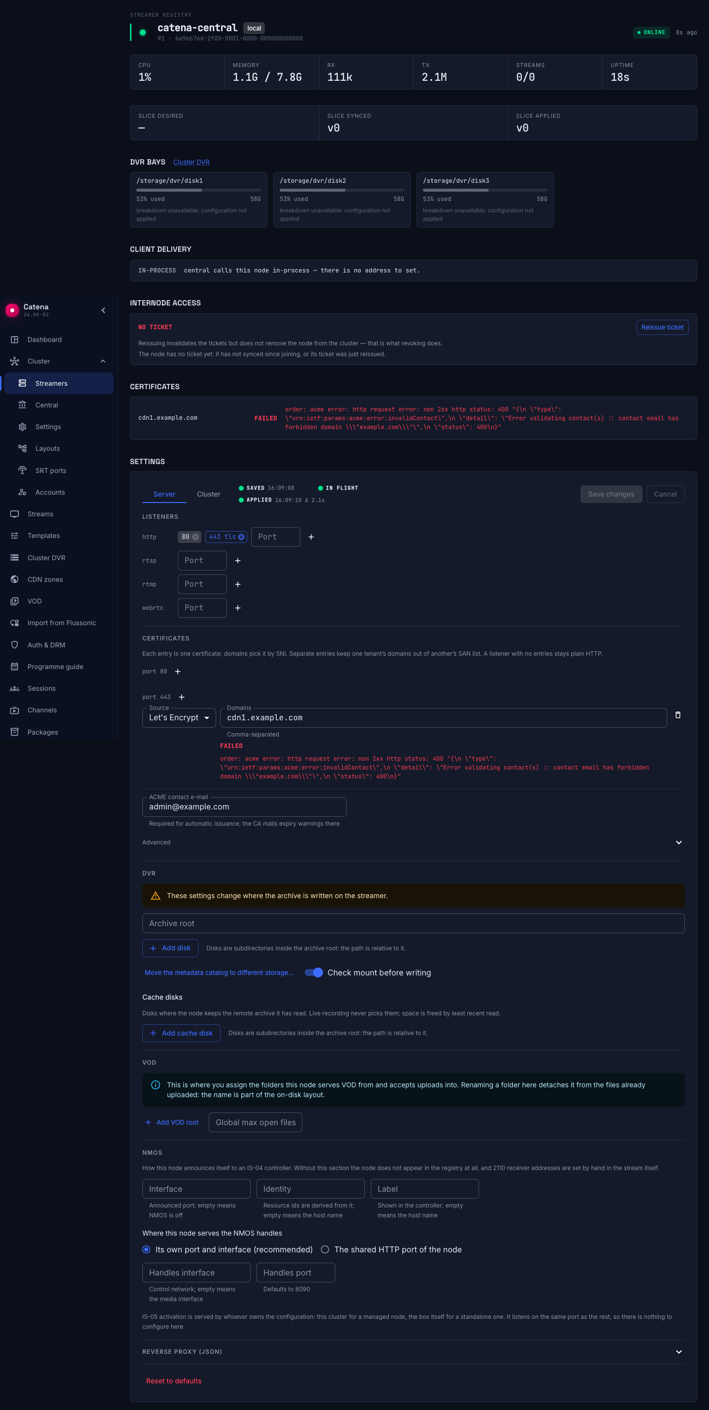 The certificates section in full — where it sits on the streamer card