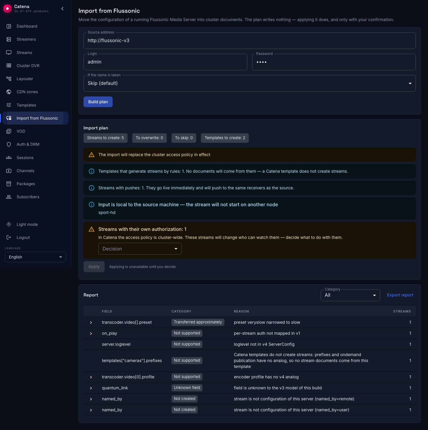 The decision on streams with their own access