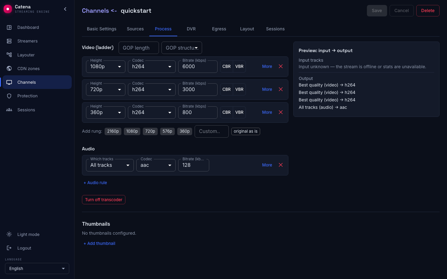 Transcoder configured