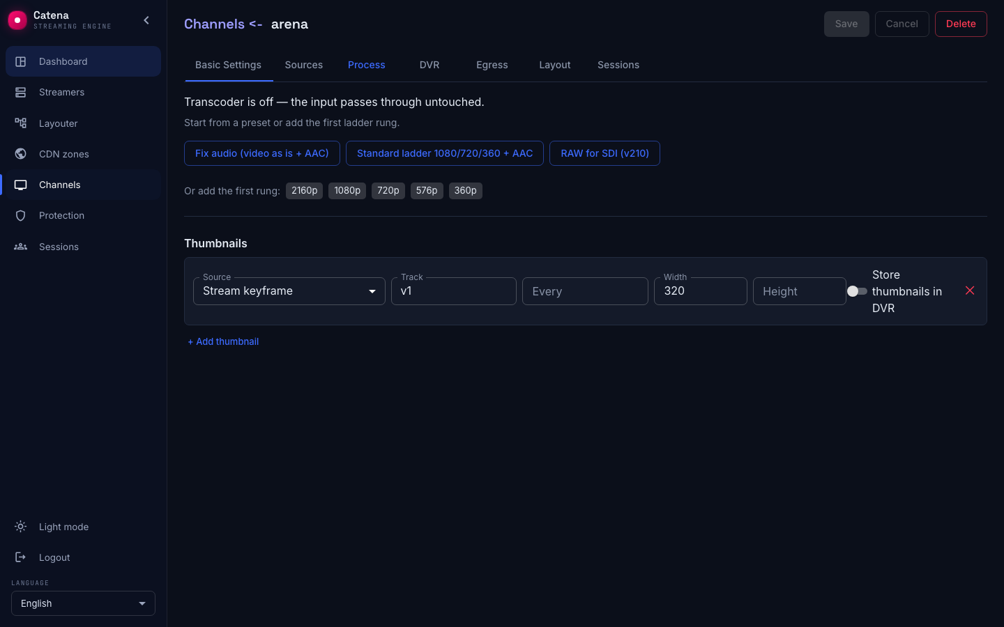 The Thumbnails block with a keyframe track configured
