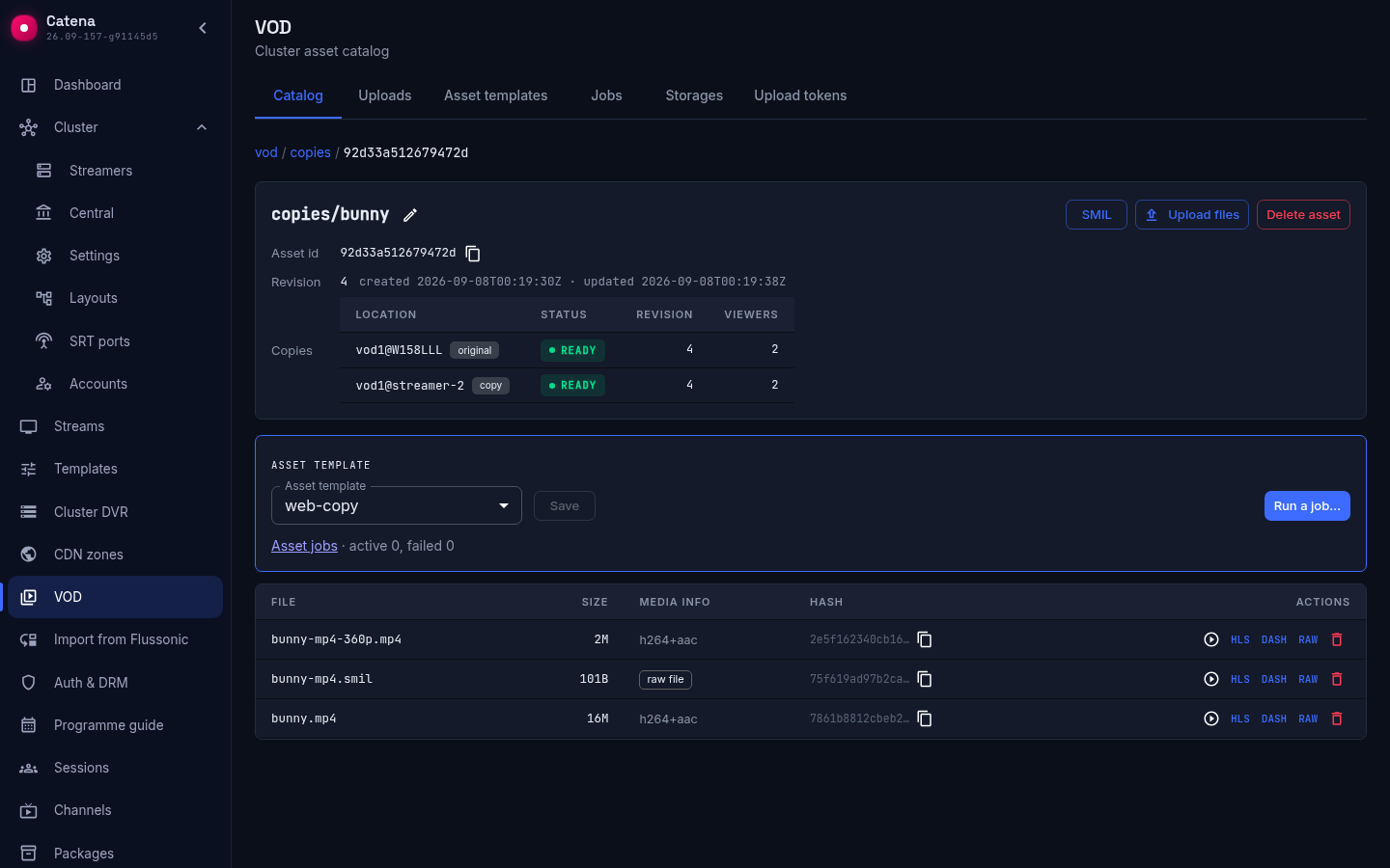 Asset card: origin and copy with viewers
