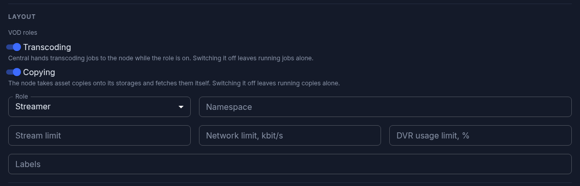 Streamer settings: the transcoding and copying roles