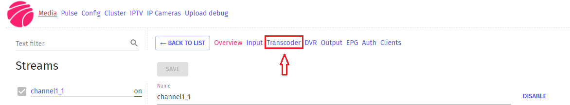 Transcoder tab