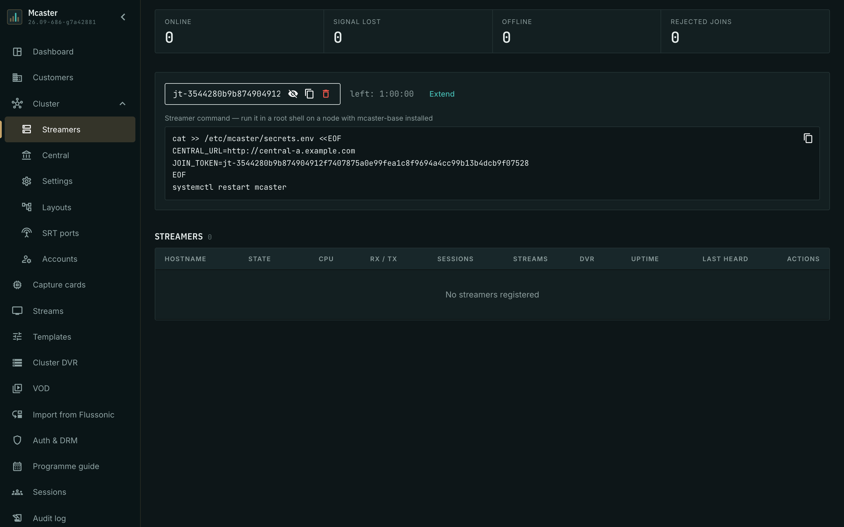 The join window with the ready-to-paste streamer command