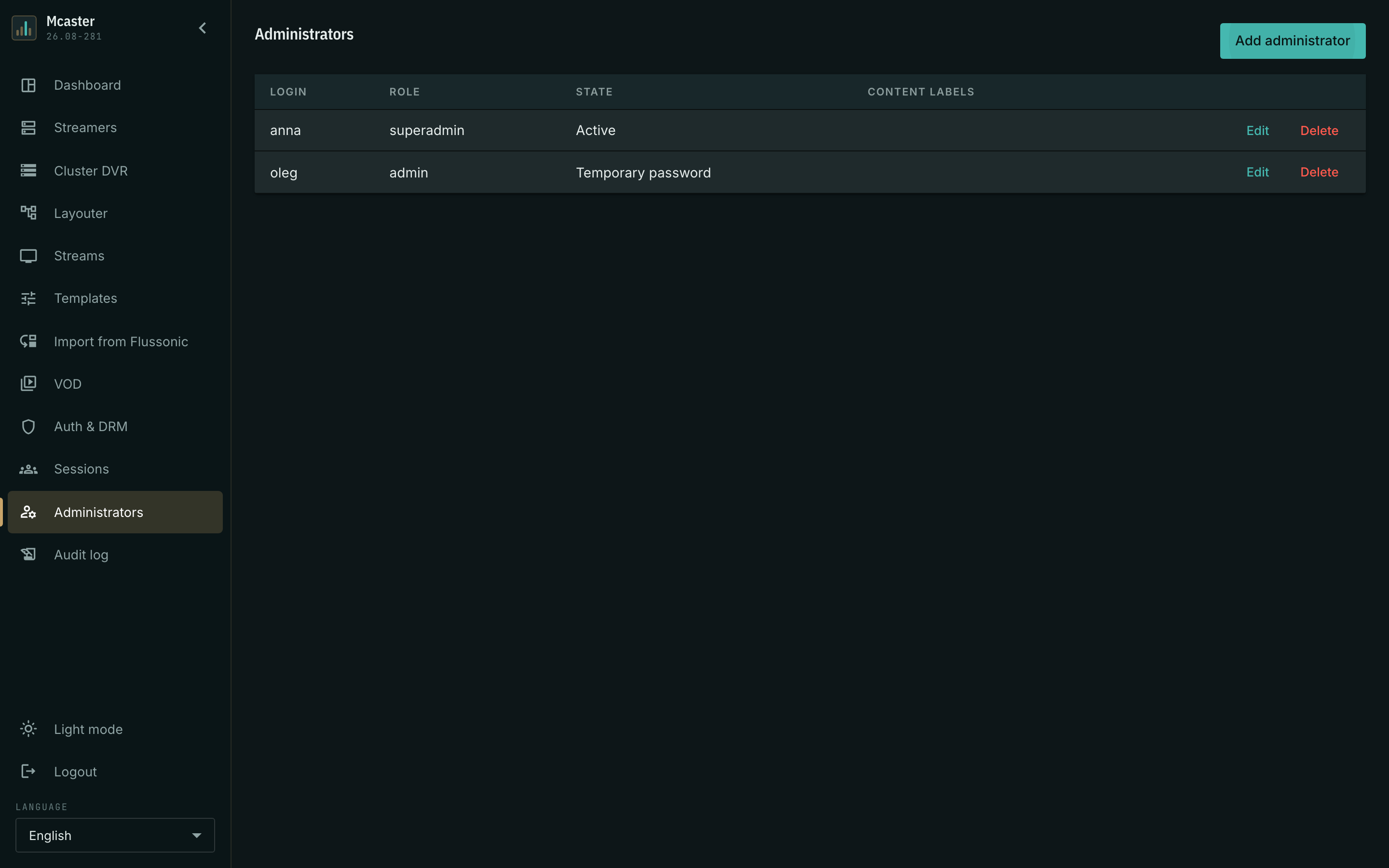 A second administrator, created with a temporary password
