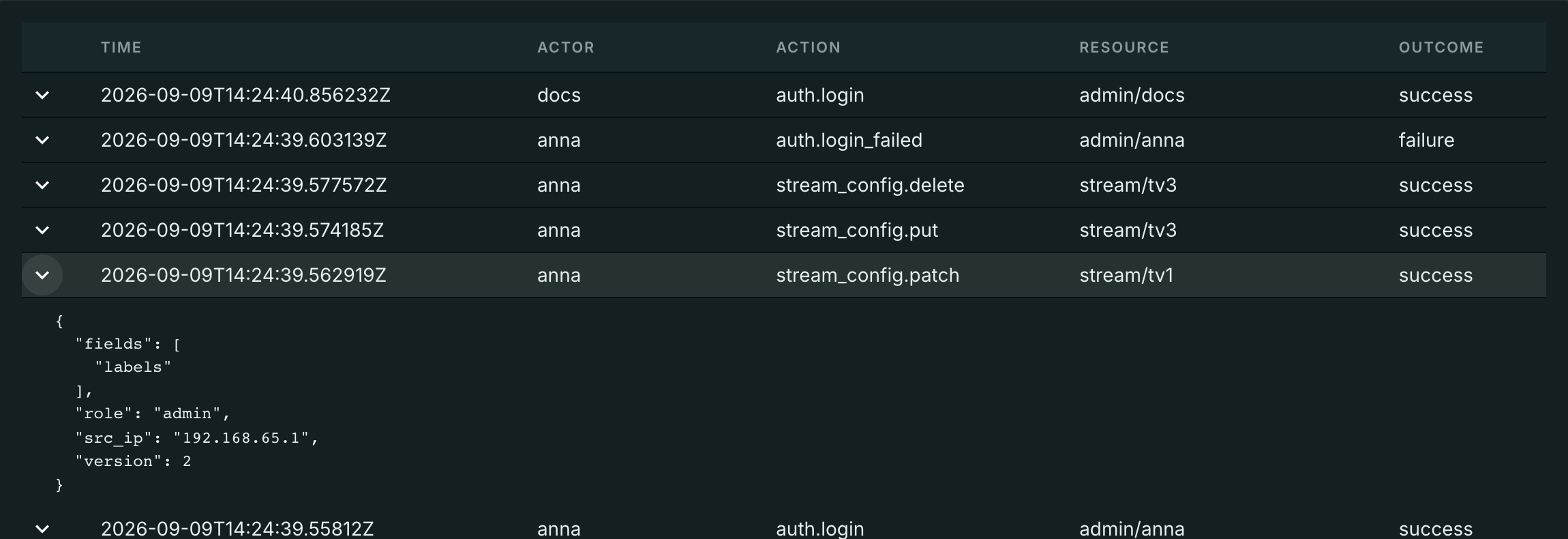 The details of a settings edit