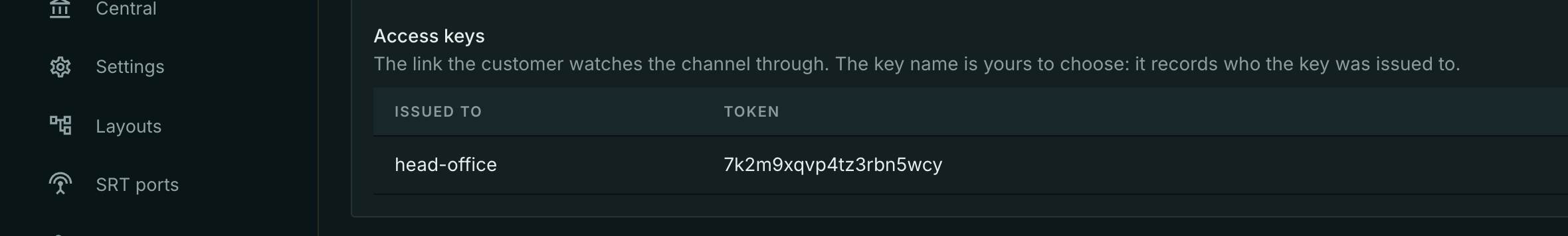 Access keys in the customer's card