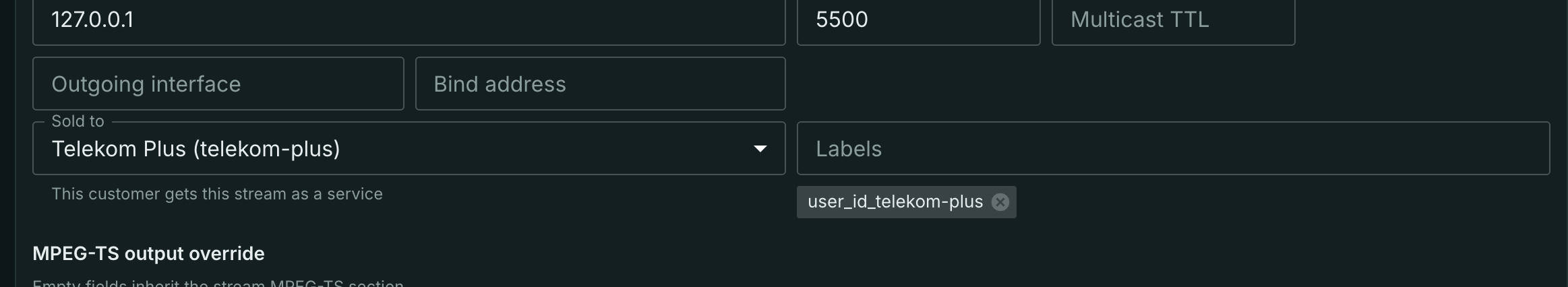 The "Sold to" field in the settings of a push