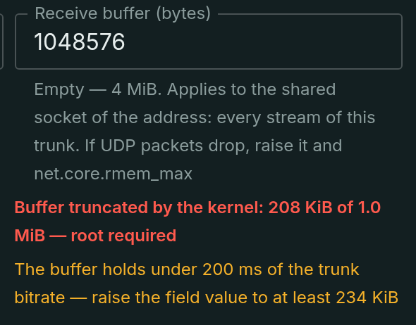 The headroom is under 200 ms of the bitrate — the form tells how far to raise the buffer