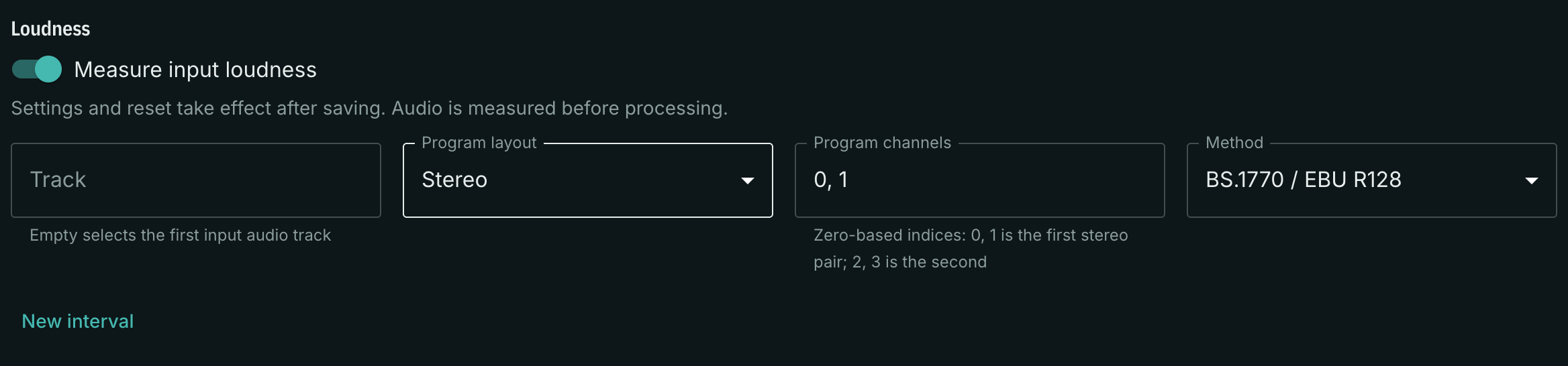 Input loudness settings: stereo program and BS.1770 / EBU R128