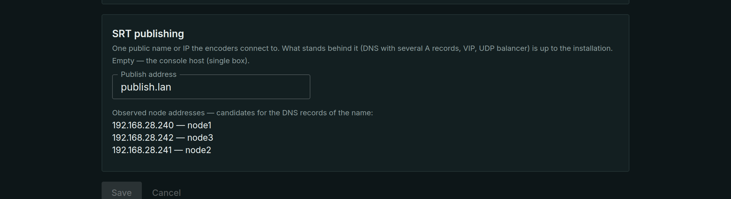 Publish address and DNS candidates