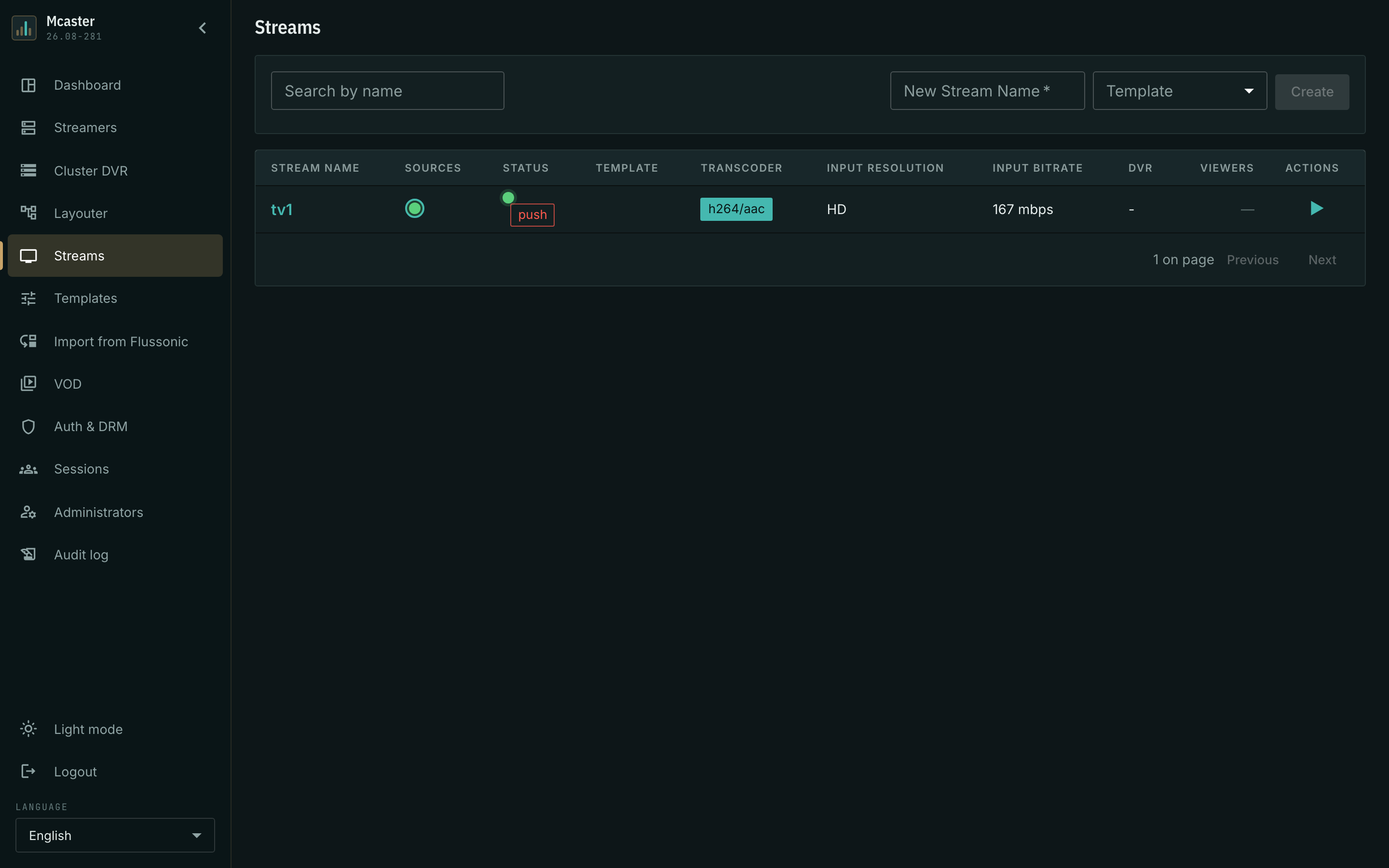 The mark of a broken destination in the stream list