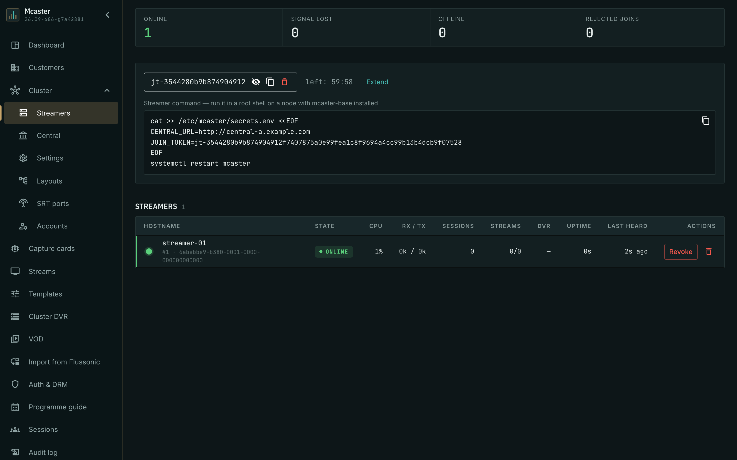 The streamer registry with a second machine joined