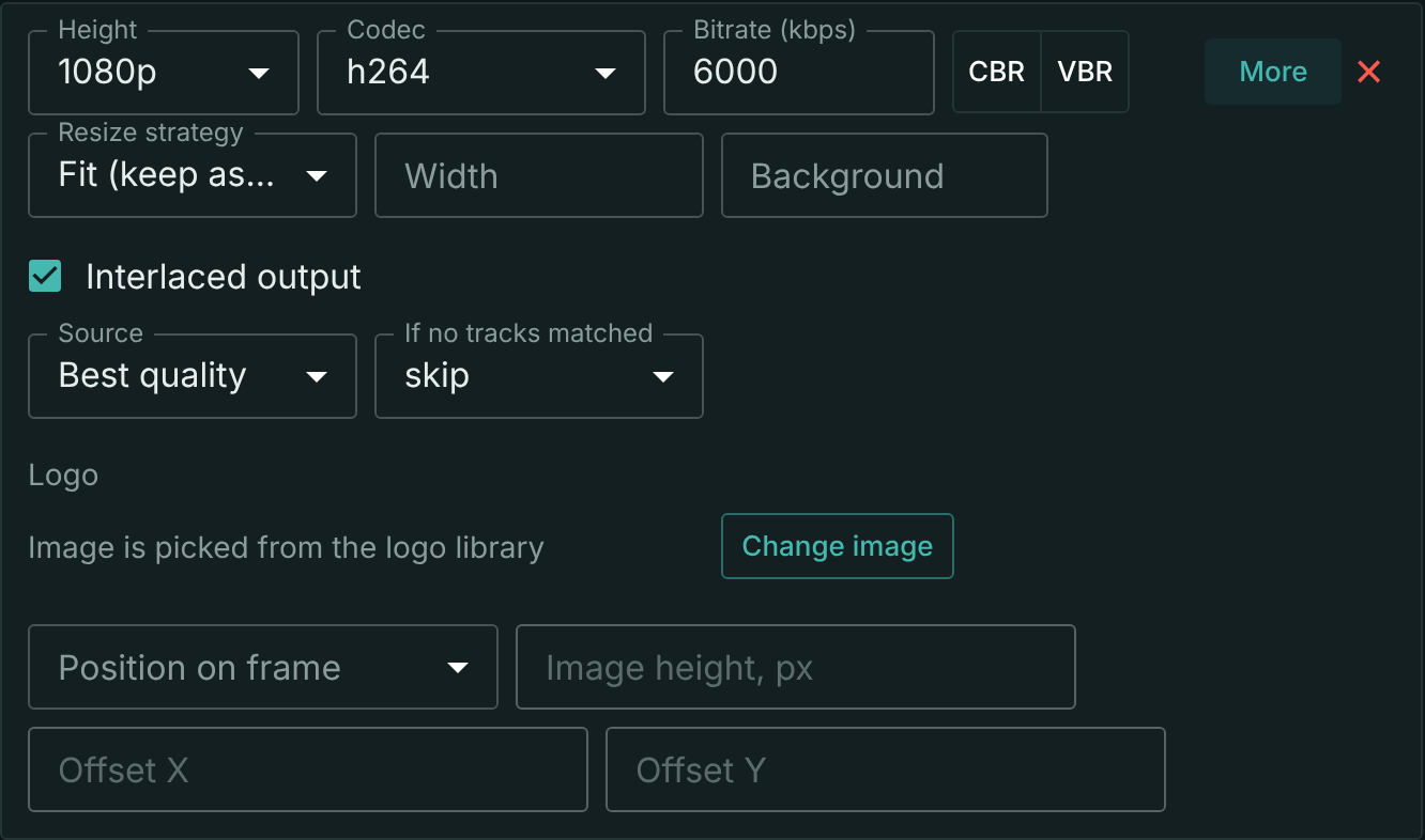 The More section of a 1080p rung with Interlaced output checked