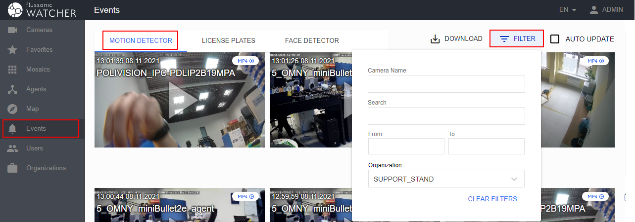 Motion detection events