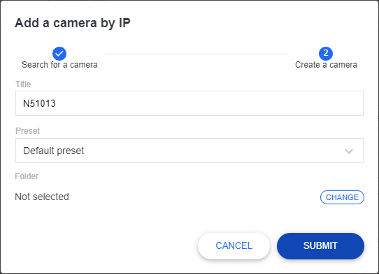 Selecting name, preset and folder