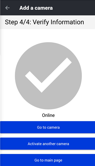 Successful activation of the ONVIF camera