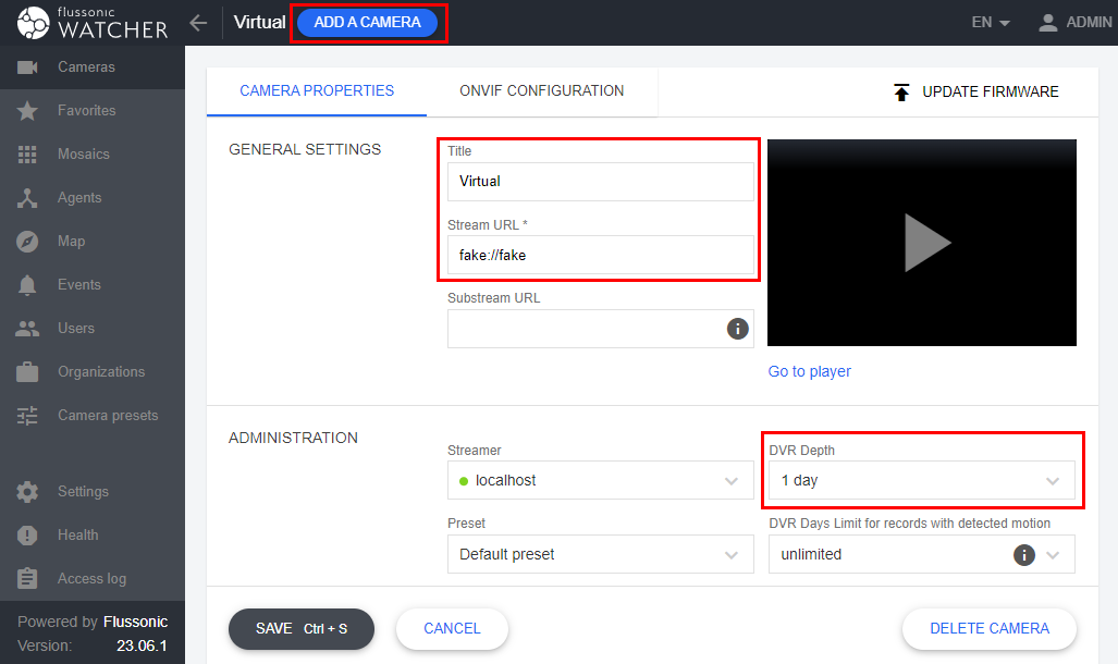 Adding a virtual camera