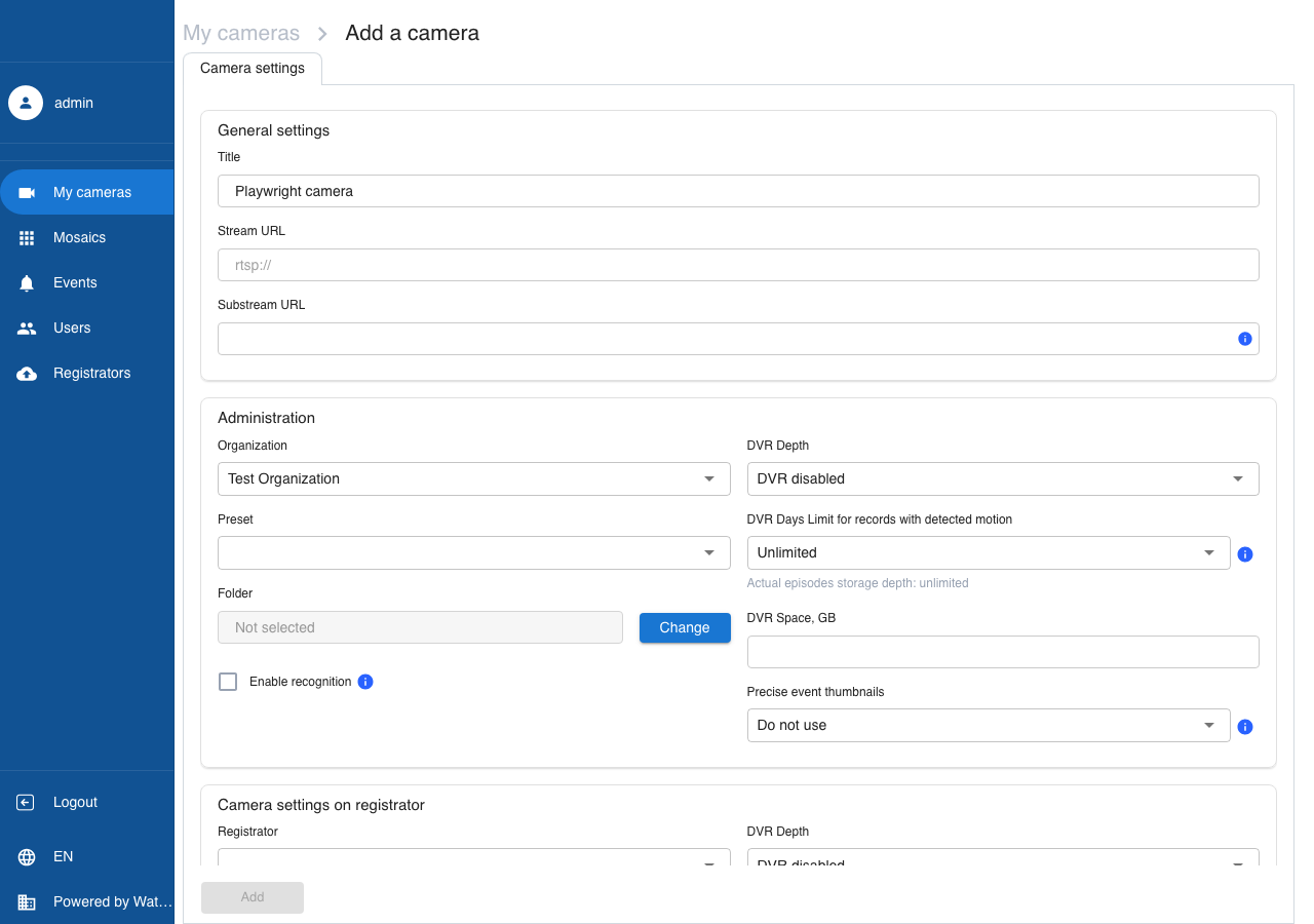 Add camera form